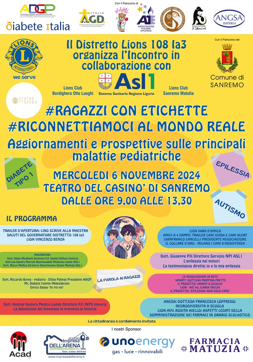 Sanremo, mercoledì convegno sulle malattie pediatriche: focus su epilessia, autismo e diabete Sanremo, mercoledì convegno sulle malattie pediatriche: focus su epilessia, autismo e diabete