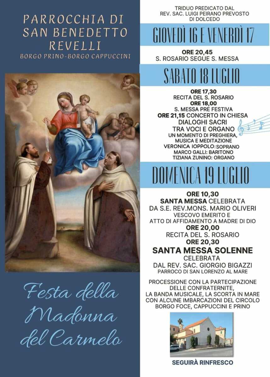 Monastero Mater Carmeli di Biella con fedeli riuniti in preghiera durante le celebrazioni estive della Madonna del Carmine, immagine di approfondiment