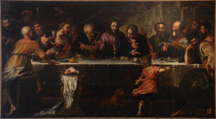 Ultima cena, Domenico Piola, 1649, Museo Diocesano di Arte Sacra, Pieve di Teco. Olio su tela, 221 x 394 cm.
