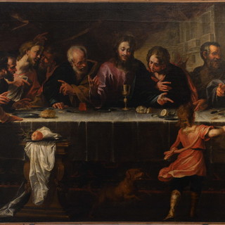Ultima cena, Domenico Piola, 1649, Museo Diocesano di Arte Sacra, Pieve di Teco. Olio su tela, 221 x 394 cm.