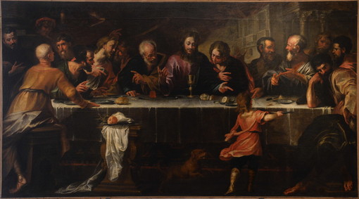 Ultima cena, Domenico Piola, 1649, Museo Diocesano di Arte Sacra, Pieve di Teco. Olio su tela, 221 x 394 cm.