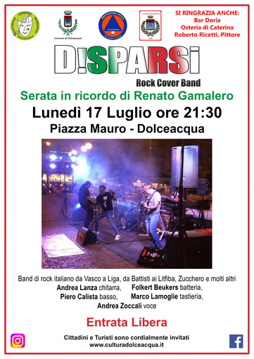 “I D-Sparsi” a Dolceacqua, la cover band si esibisce in piazza Mauro “I D-Sparsi” a Dolceacqua, la cover band si esibisce in piazza Mauro
