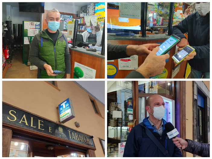 Imperia, l’obbligo di green pass cambia il modo di fare acquisti. I tabaccai: “Più ritrosia a entrare in negozio, ma grossi problemi non ce ne sono” (foto e video)
