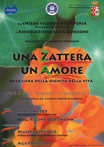 Imperia: Sabato 15 marzo, incontro pubblico ‘Una zattera, un amore. Avere cura della dignità della vita’ Imperia: Sabato 15 marzo, incontro pubblico ‘Una zattera, un amore. Avere cura della dignità della vita’