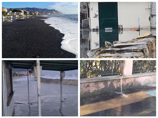 Mareggiata a Diano Marina, danni e allagamenti in Borgo Paradiso. Bellacicco: "La muraglia di ghiaia ha fallito" (foto)