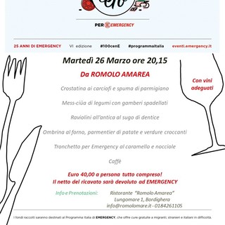 100 cene per EMERGENCY a Bordighera: l'iniziativa giunge alla sesta edizione 100 cene per EMERGENCY a Bordighera: l'iniziativa giunge alla sesta edizione