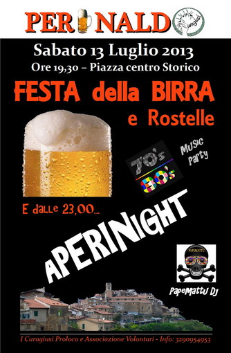 Perinaldo: sabato 13 luglio dalla 19.30, Festa della Birra &amp; Rostelle con musica anni '70 - '80