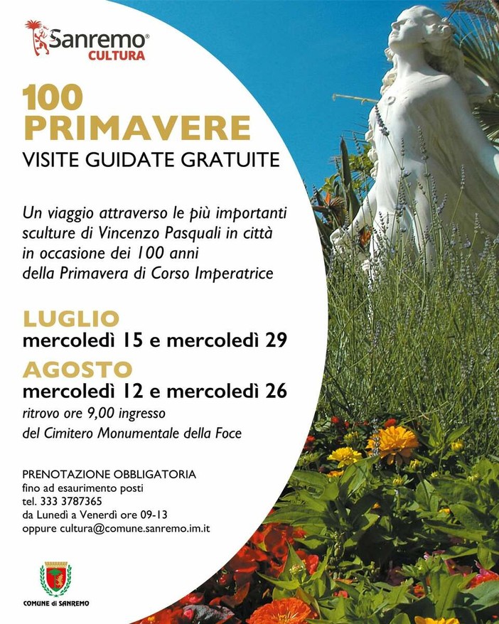 Sanremo, ultima visita guidata gratuita “100 Primavere” alla scoperta delle più importanti sculture di Vincenzo Pasquali