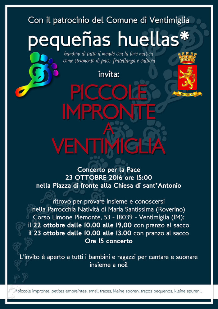 Ventimiglia: domenica concerto per la pace a cura delle 'Piccole impronte' nella piazza della chiesa di Sant'Antonio alle 'Gianchette'