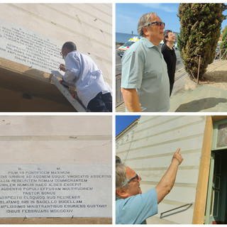Imperia, l’ultima fatica Angelo Salvatore Urrazza, ‘Lo scultore’: il  restauro della targa sulla facciata di San Benedetto Revelli (foto)