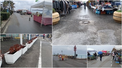 Bordighera, la pioggia non ferma il mercato del giovedì: bancarelle tra la ghiaia (Foto e video) Bordighera, la pioggia non ferma il mercato del giovedì: bancarelle tra la ghiaia (Foto e video)