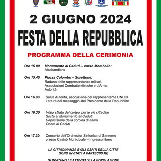 Sanremo: Festa della Repubblica di domenica 2 giugno, il programma delle celebrazioni Sanremo: Festa della Repubblica di domenica 2 giugno, il programma delle celebrazioni