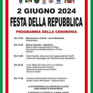 Sanremo: Festa della Repubblica di domenica 2 giugno, il programma delle celebrazioni