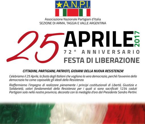 Festa della Liberazione: martedì prossimo verrà celebrato il 72° anniversario anche a Taggia