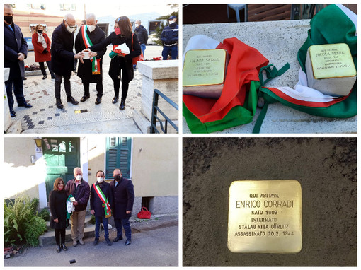 Imperia, posate altre 7 pietre d’inciampo: il sindaco Scajola presente alla cerimonia davanti alla casa dei fratelli Serra in viale Matteotti a Porto Maurizio (foto)