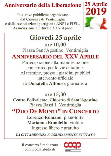 Ventimiglia: ecco le iniziative pubbliche organizzate da Comune e Associazioni per il 25 Aprile Ventimiglia: ecco le iniziative pubbliche organizzate da Comune e Associazioni per il 25 Aprile