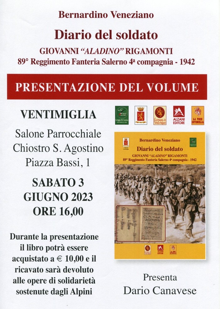 A Ventimiglia la presentazione del libro di Bernardino Veneziano sulla storia del 89° Reggimento fanteria