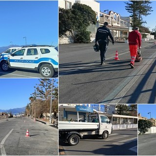 Bordighera, rifacimento della segnaletica orizzontale: iniziati i lavori sul lungomare (Foto e video)