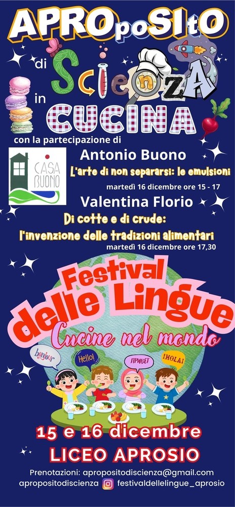 APROpoSItO di Scienza, OrientaClassico e il Festival delle Lingue: il Liceo Aprosio di Ventimiglia apre le porte ad una “tre giorni” di scienza , teatro e cucina!