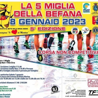 Torna a Diano Marina la corsa di beneficenza 'Le 5 miglia della Befana': ricavato al Cuore di Martina Onlus