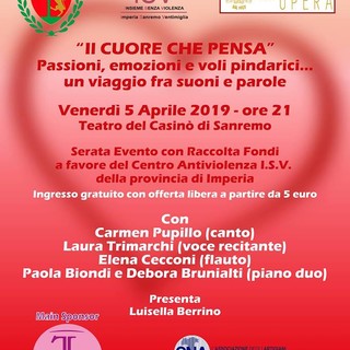 Arriva a Sanremo «Il cuore che pensa», evento spettacolo tutto al femminile con raccolta fondi a favore del Centro Antiviolenza della Provincia di Imperia.