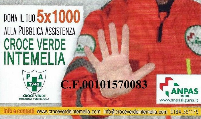 Ventimiglia: 5x1000, la Croce Verde Intemelia ha raddoppiato la cifra raccolta rispetto all'anno passato