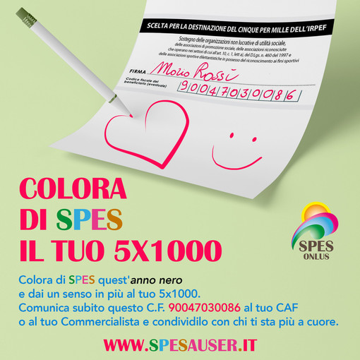 Colora di Spes il 5x1000: il presidente Lupi "Un messaggio di fiducia, di speranza e di rinascita" Colora di Spes il 5x1000: il presidente Lupi "Un messaggio di fiducia, di speranza e di rinascita"