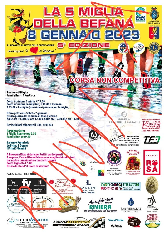 Diano Marina: causa maltempo, rinviata a domenica 15 gennaio la corsa 'Le 5 miglia della Befana'
