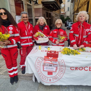 Sanremo: mazzi di mimosa distribuiti a donne, uomini e bambini dalla Croce Rossa Italiana Sanremo: mazzi di mimosa distribuiti a donne, uomini e bambini dalla Croce Rossa Italiana