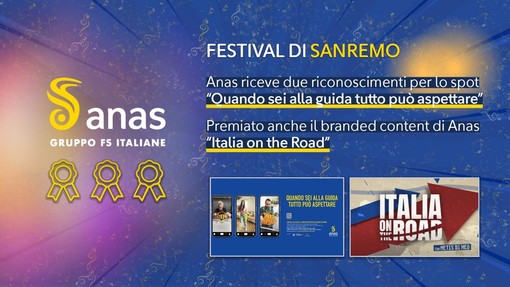 Festival di Sanremo: Anas premiata per la sicurezza stradale, l’impegno nella diffusione della cultura della sicurezza stradale e la mobilità sostenibile