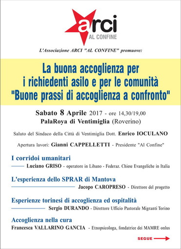 Ventimiglia: domani, convegno dal titolo ‘La buona accoglienza per i richiedenti asilo e per le comunità – buone prassi di accoglienza a confronto’