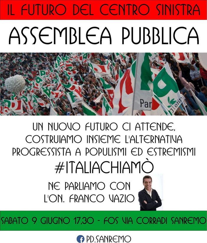 Sanremo: domani, Assemblea pubblica del Partito Democratico dopo la nascita del nuovo governo Sanremo: domani, Assemblea pubblica del Partito Democratico dopo la nascita del nuovo governo