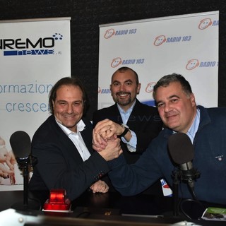Giuseppe Faraldi e Luca Lombardi con Federico Marchi negli studi di Radio103 Giuseppe Faraldi e Luca Lombardi con Federico Marchi negli studi di Radio103