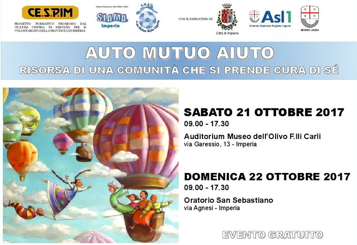 Imperia: il 21 e 22 ottobre incontro sul tema ‘Auto mutuo aiuto: risorsa di una comunita’ che si prende cura di sé’