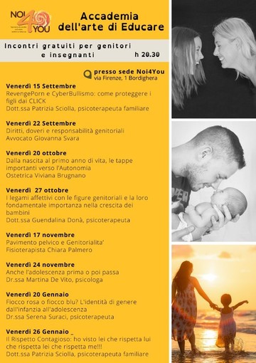Bordighera: l'associazione Noi4You riparte con l'“Accademia dell’Arte di Educare” Bordighera: l'associazione Noi4You riparte con l'“Accademia dell’Arte di Educare”