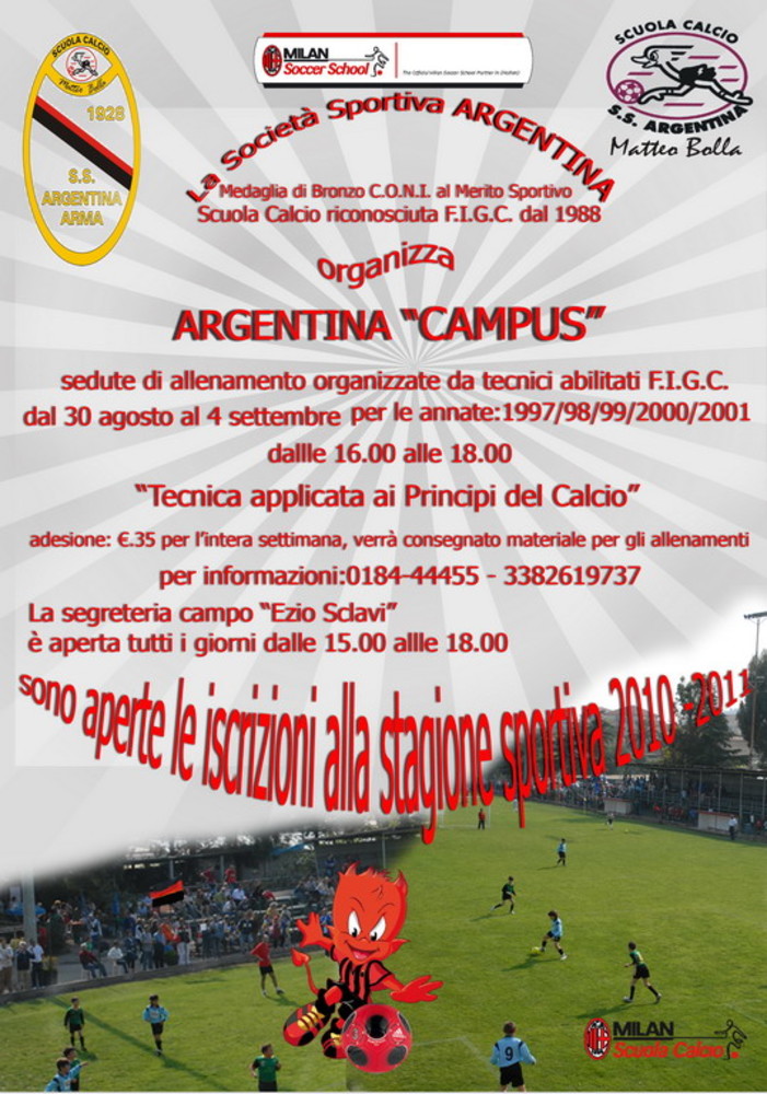 Calcio: ad Arma l'Argentina organizza un 'Campus' dal 30 agosto al 4 settembre Calcio: ad Arma l'Argentina organizza un 'Campus' dal 30 agosto al 4 settembre