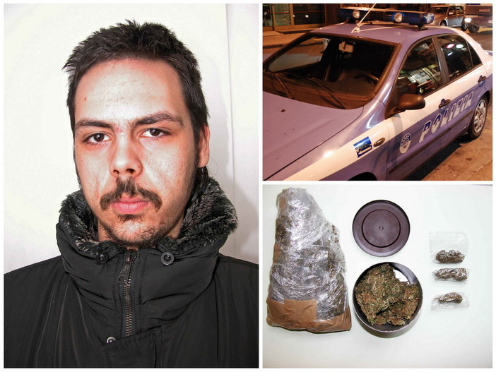 Nella foto Alessandro Re e la marijuana sequestrata Nella foto Alessandro Re e la marijuana sequestrata