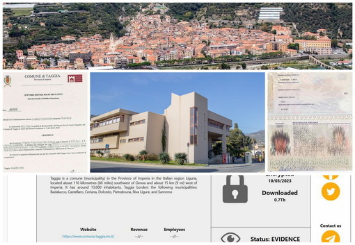 Attacco hacker al Comune di Taggia: il gruppo di cybercriminali ha pubblicato documenti e dati sensibili (Foto) Attacco hacker al Comune di Taggia: il gruppo di cybercriminali ha pubblicato documenti e dati sensibili (Foto)