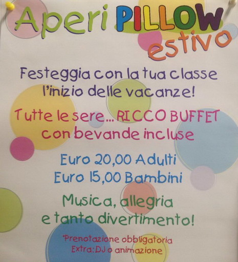 Taggia: da questa sera con 'AperiPillow' un luogo dove festeggiare la fine dell'anno scolastico Taggia: da questa sera con 'AperiPillow' un luogo dove festeggiare la fine dell'anno scolastico