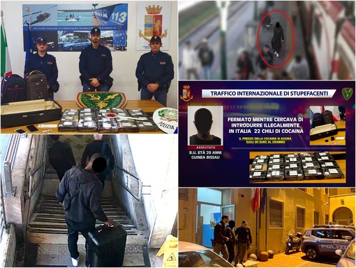 Scende dal treno a Ventimiglia con 22 chili di cocaina pura nel trolley: arrestato 29enne (Foto e Video)