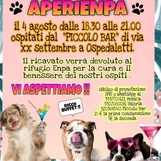 Ospedaletti: domani alle 18.30 al 'Piccolo Bar' c'è 'AperiEnpa', l'aperitivo per aiutare i cani e i gatti