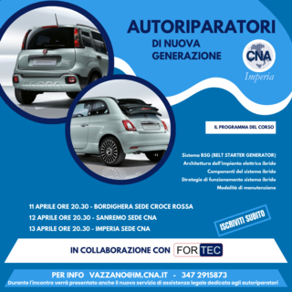 Autoriparatori di nuova generazione: al via nuovo corso targato CNA e Fortec sulla gestione dei veicoli ibridi ed elettrici Autoriparatori di nuova generazione: al via nuovo corso targato CNA e Fortec sulla gestione dei veicoli ibridi ed elettrici