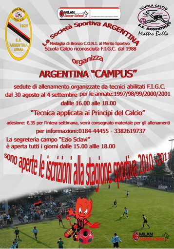 Calcio: ad Arma l'Argentina organizza un 'Campus' dal 30 agosto al 4 settembre
