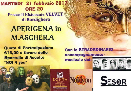 Bordighera: domani sera con il gruppo 'Noi4You' un 'apericena' in maschera al ristorante 'Velvet'