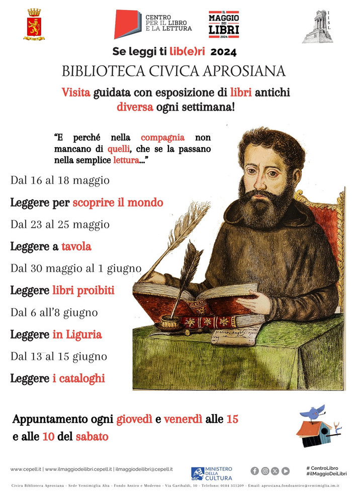 Il “Maggio dei Libri 2024” al Fondo Antico della Biblioteca Aprosiana di Ventimiglia Il “Maggio dei Libri 2024” al Fondo Antico della Biblioteca Aprosiana di Ventimiglia