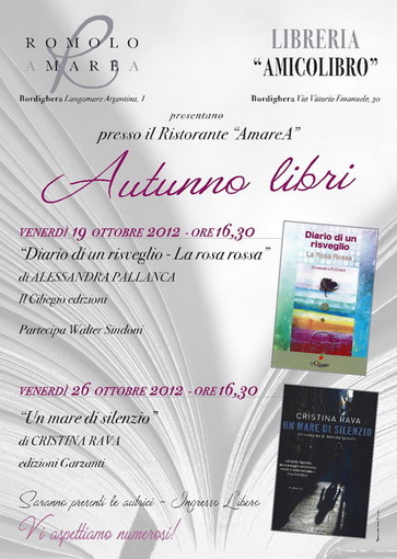 Bordighera: domani pomeriggio al ristorante 'Amarea' la presentazione del libro di Cristina Rava