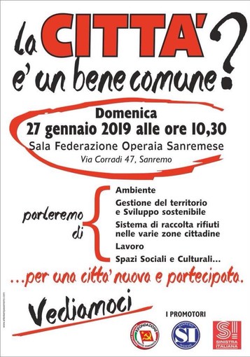 Sanremo: Rifondazione Comunista, Sanremo Insieme e Sinistra Italiana organizzano un'assemblea pubblica