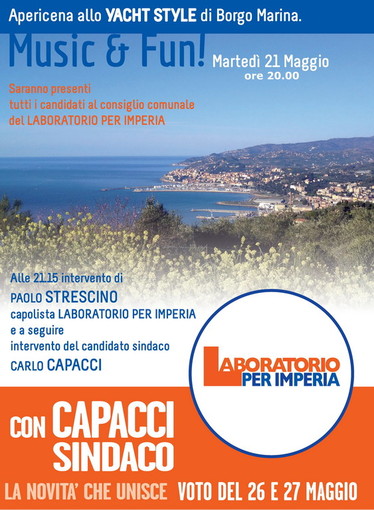 Elezioni Amministrative Imperia: questa sera un 'Apericena' con il 'Laboratorio per Imperia' Elezioni Amministrative Imperia: questa sera un 'Apericena' con il 'Laboratorio per Imperia'