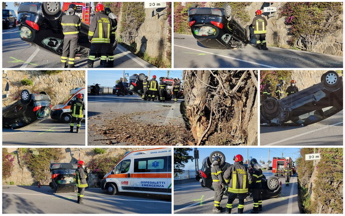Sanremo: colpo di sonno, colpisce una pianta rampicante e si capotta con l'auto, illesa una donna (Foto) Sanremo: colpo di sonno, colpisce una pianta rampicante e si capotta con l'auto, illesa una donna (Foto)