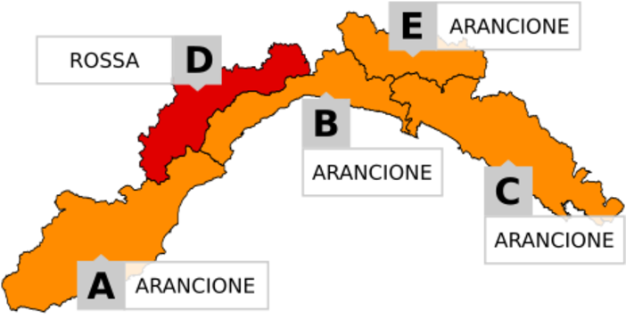 La cartina dell'Allerta Meteo (Sotto la sala operativa di Genova) La cartina dell'Allerta Meteo (Sotto la sala operativa di Genova)